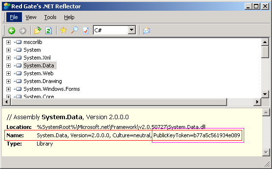 Using Reflector to show strong name
